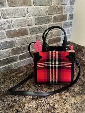 NWT Kate Spade Small Lane Pink Multi Foliage Plaid Satchel Crossbody Handbag